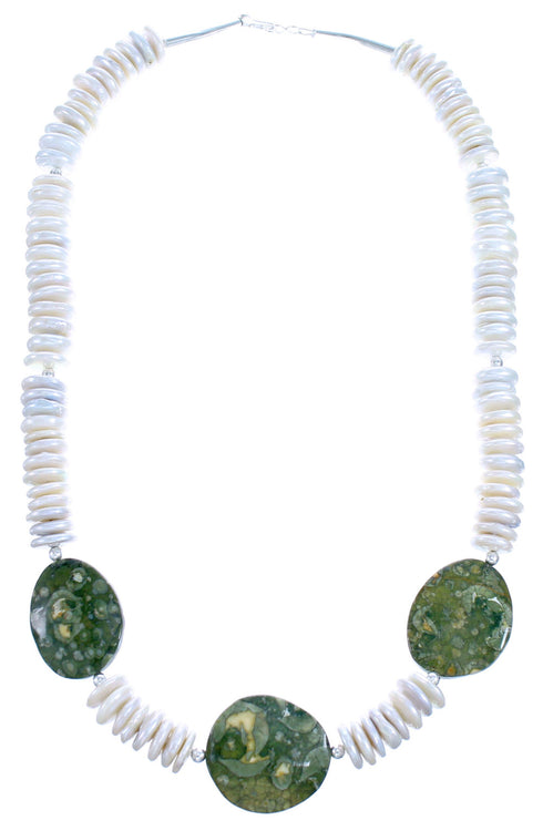 Sterling Silver Rhyolite And Fresh Water Pearl Bead Necklace SX115292